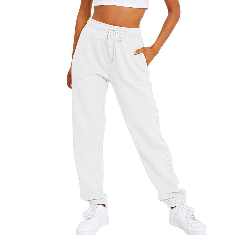 Wholesale Women's Solid Color fleece-lined Pants Casual Sports Jogging High Waist Loose Leg-toe Household Casual Pants